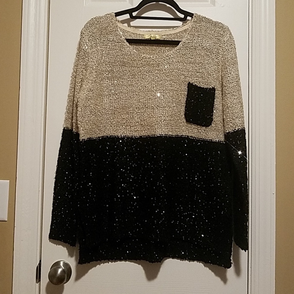 Cecico Black and Tan Sweater with Sequins
